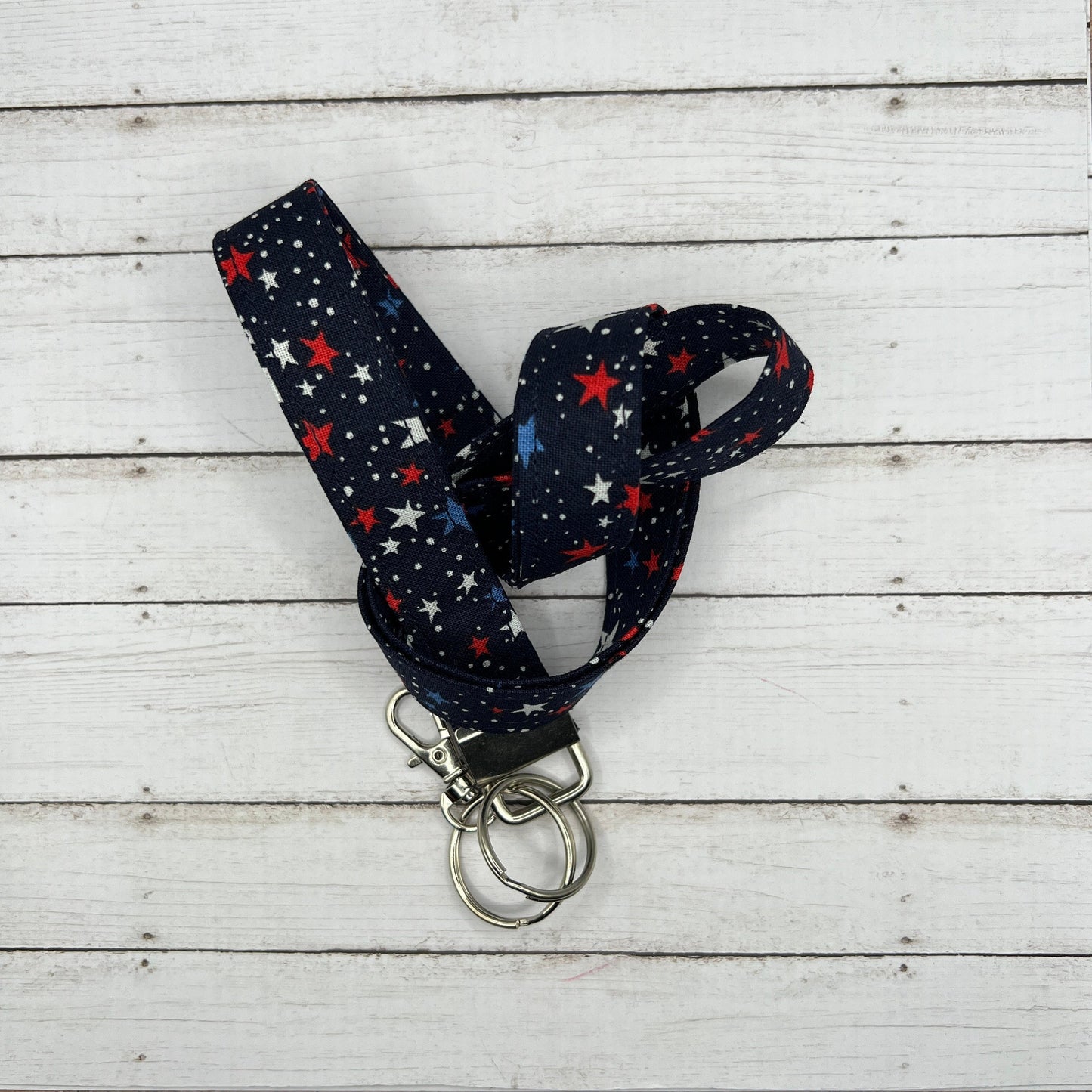 Handmade 20" Fabric  Red White & Blue USA Flag Stars Stripes Patriotic 4th of July   Lanyard Breakaway Keychain Keys Badge Holder