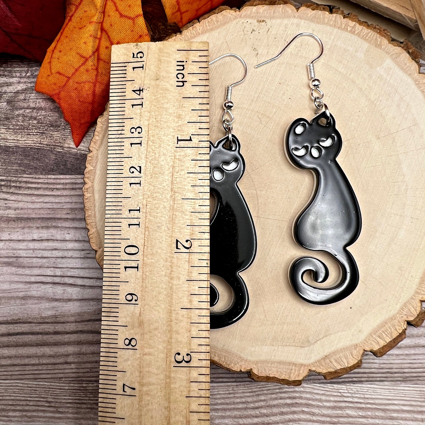 Black Cat  Acrylic Two-Color Halloween Earrings - Clearance