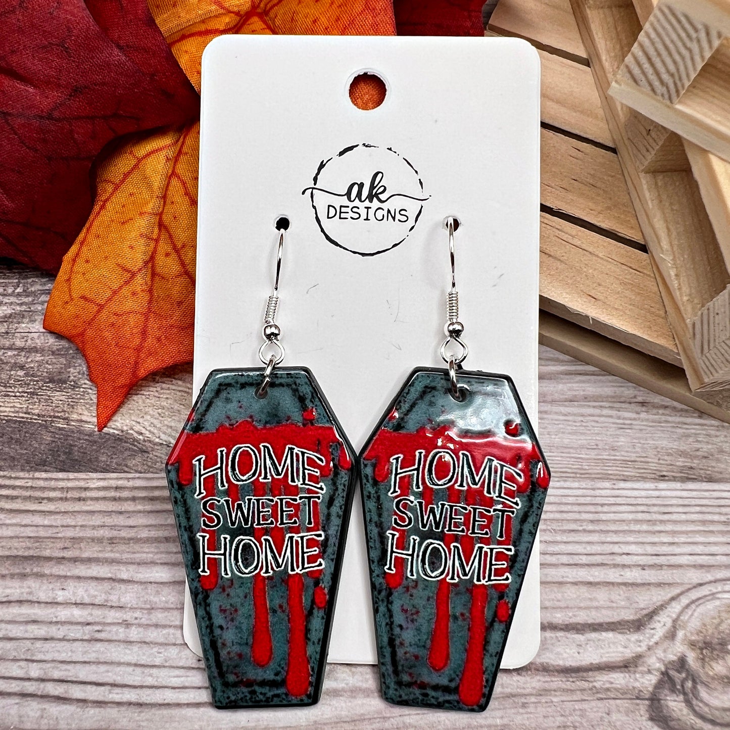 Coffin Shaped Acrylic Halloween Death Creepy Spooky Hypoallergenic  Earrings