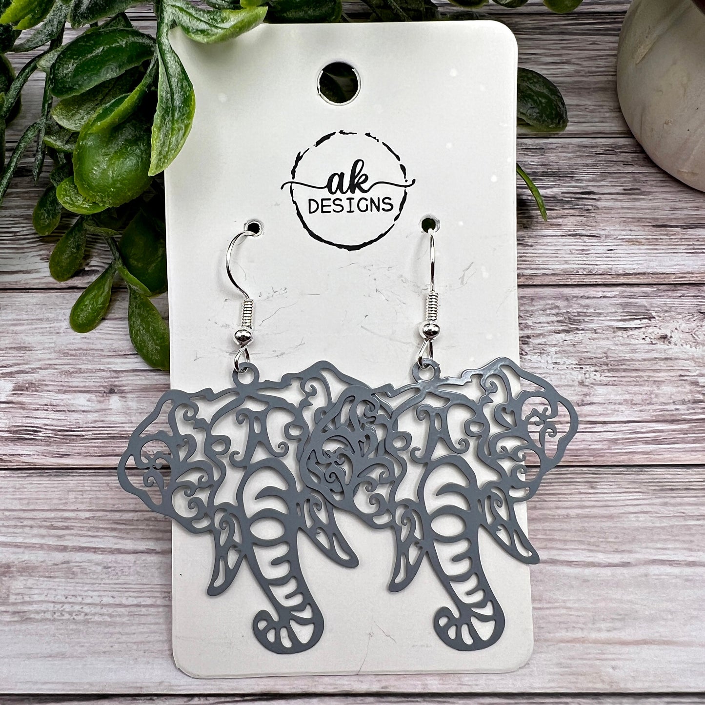 Elephant Zoo Animal Filigree Earrings