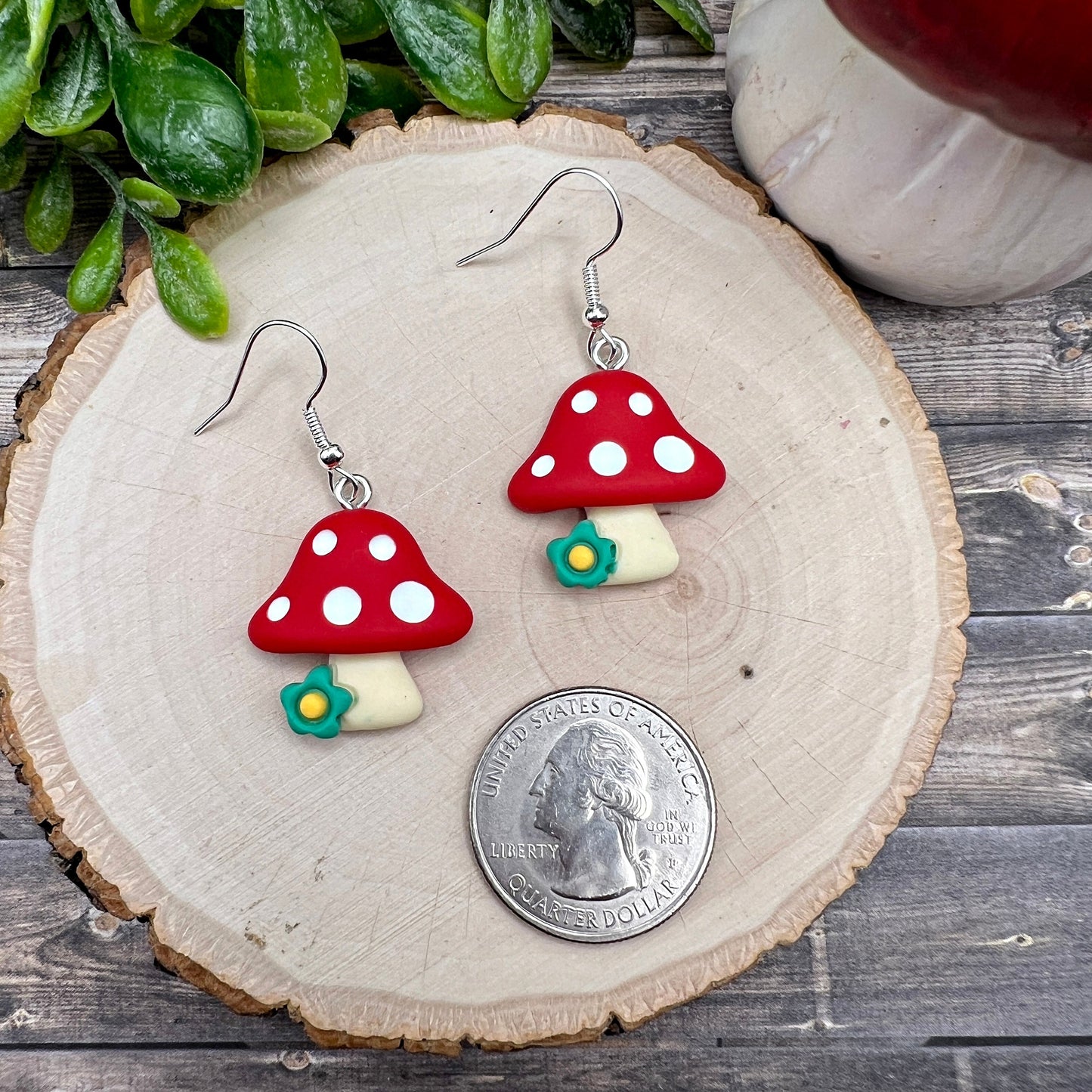 Tiny Forest Mushroom Kawaii Style Silver/Silver-tone  Earrings, Hypoallergenic Gift