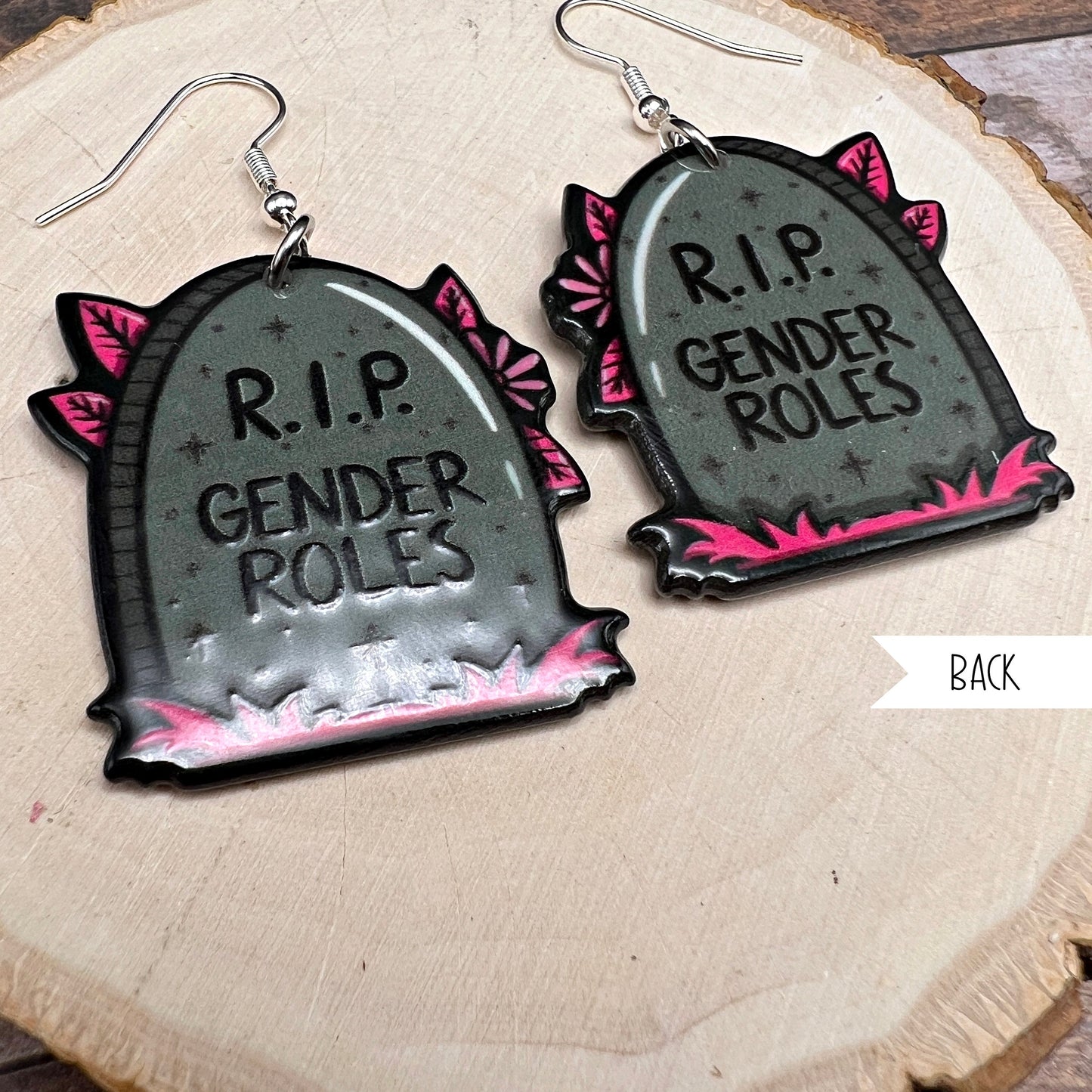 RIP Gender Roles Acrylic Earrings, Goth Emo Halloween Spooky Season, Silver/Silver-tone  Earrings, Hypoallergenic Gift
