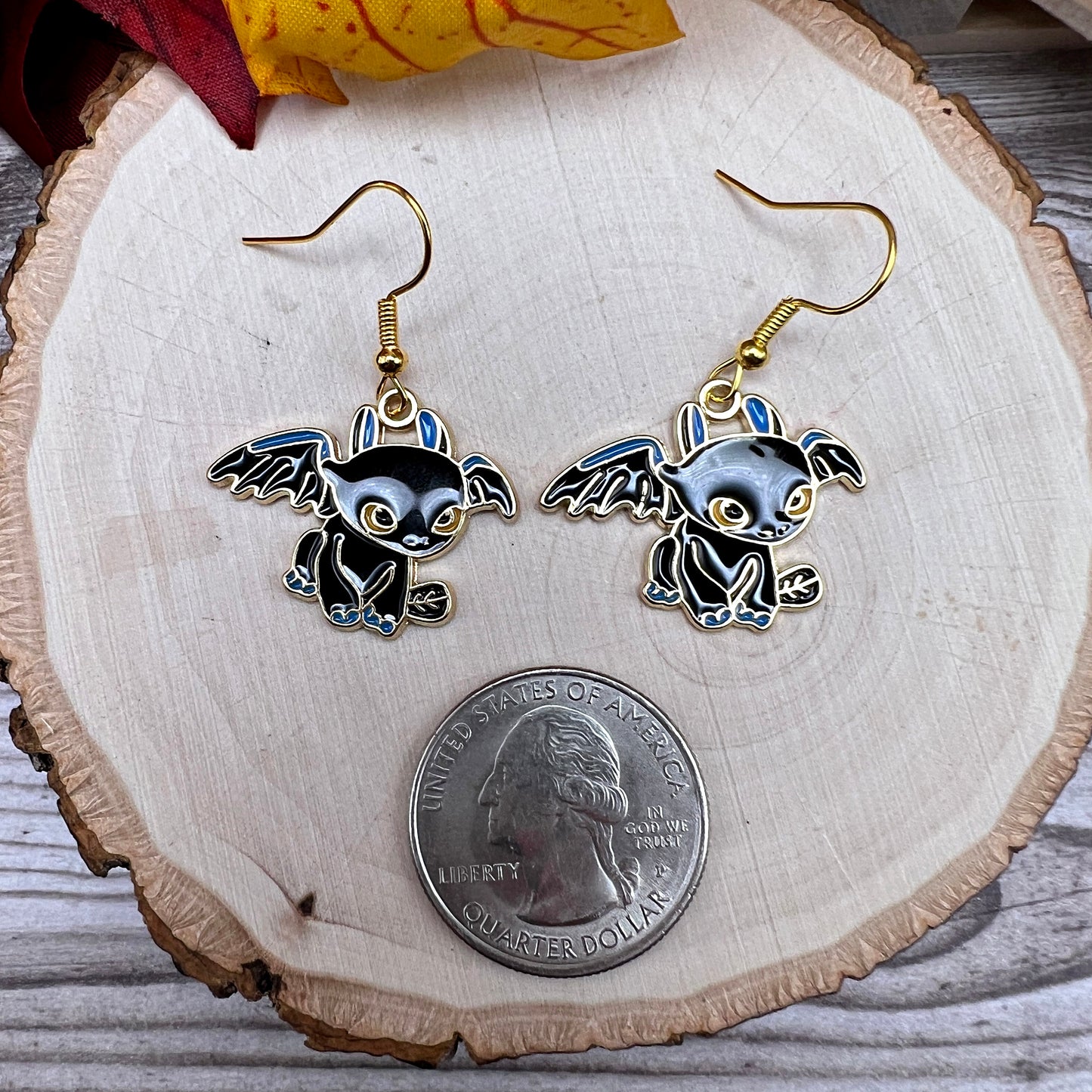 Spooky Baby Bat Enamel Halloween  Earrings