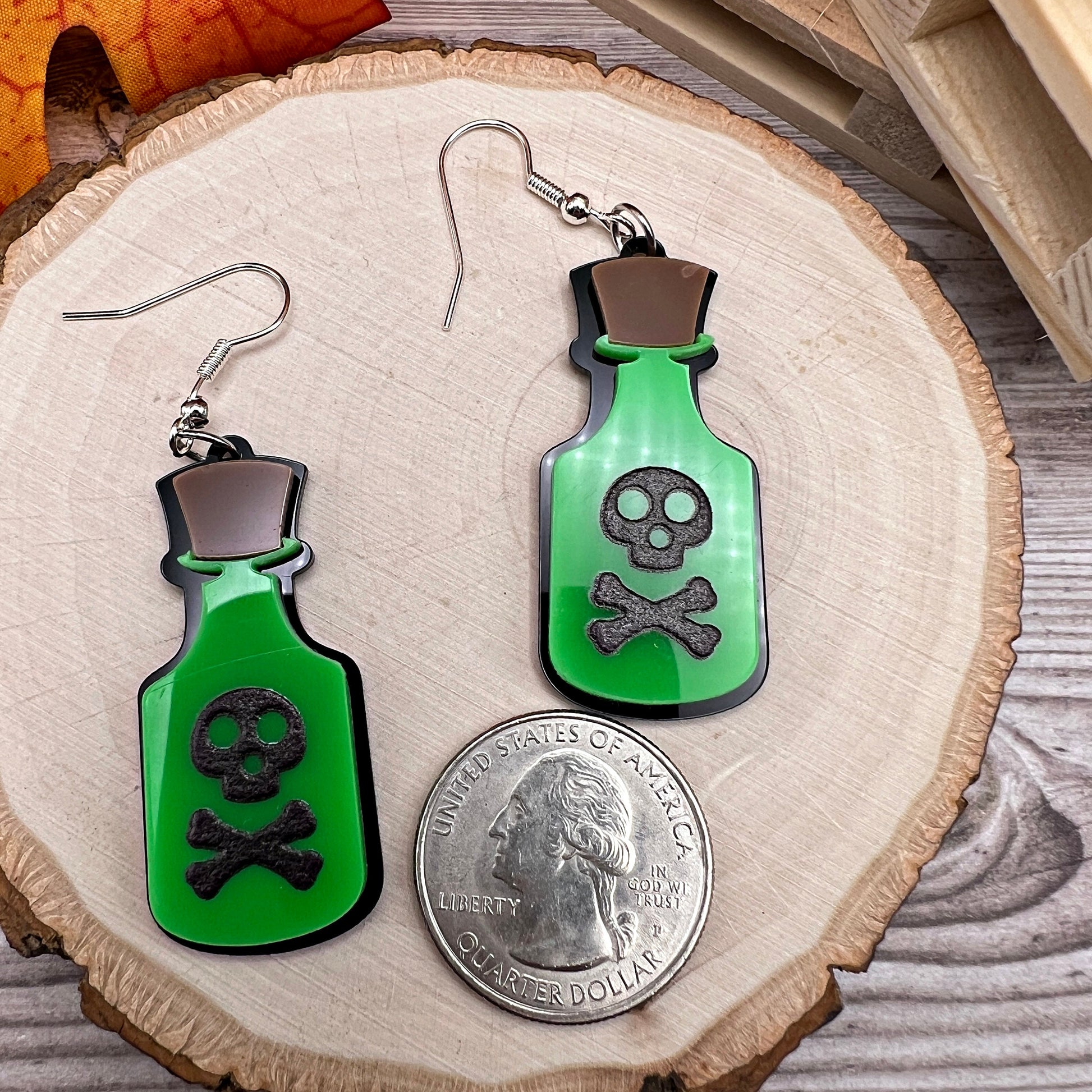 Halloween Potion Skull Creepy Acrylic Hypoallergenic Dangle Earrings