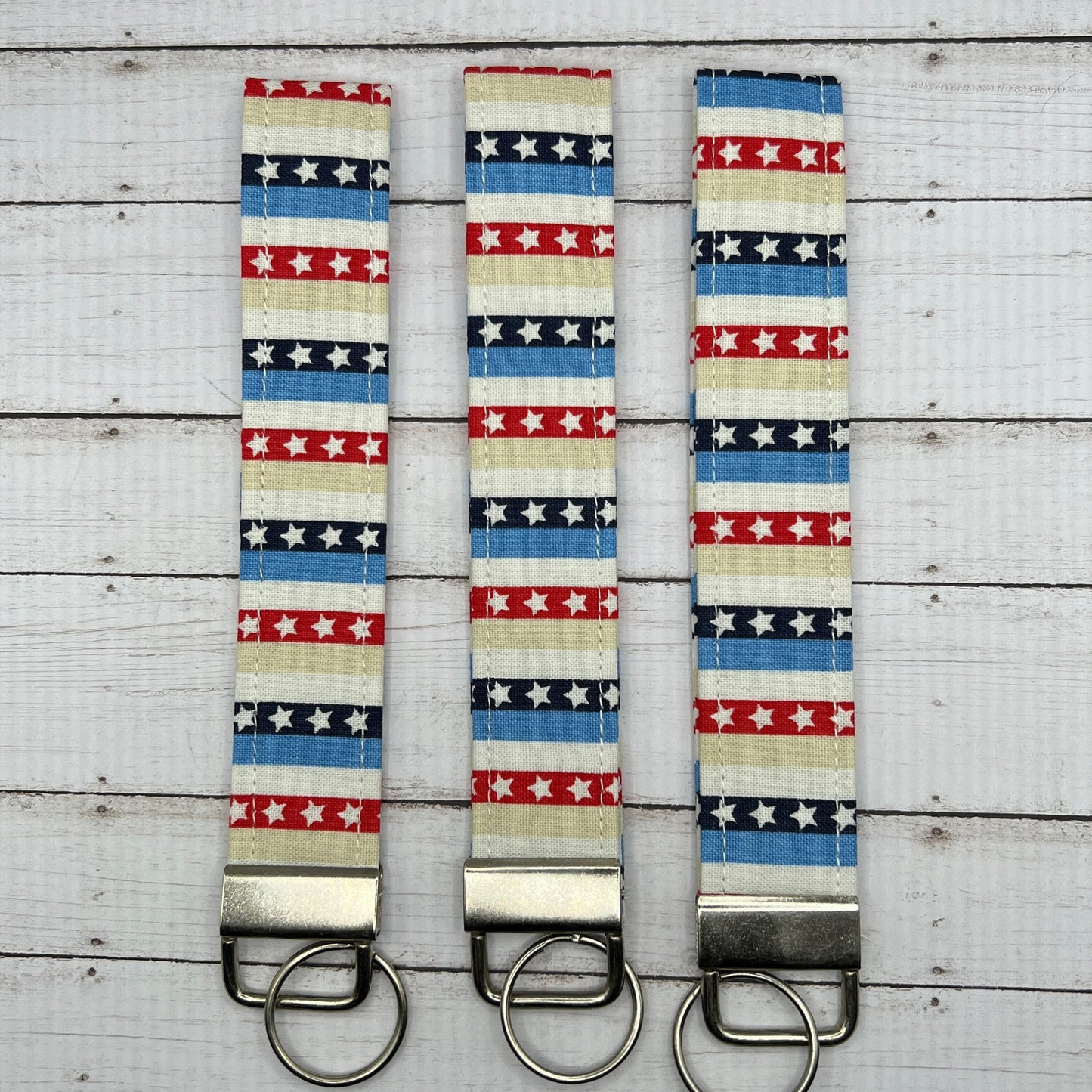 Handmade    Red White & Blue USA Flag Stars Stripes Patriotic 4th of July   6" Fabric Key Fob Keyfob Keychain Wristlet Keys