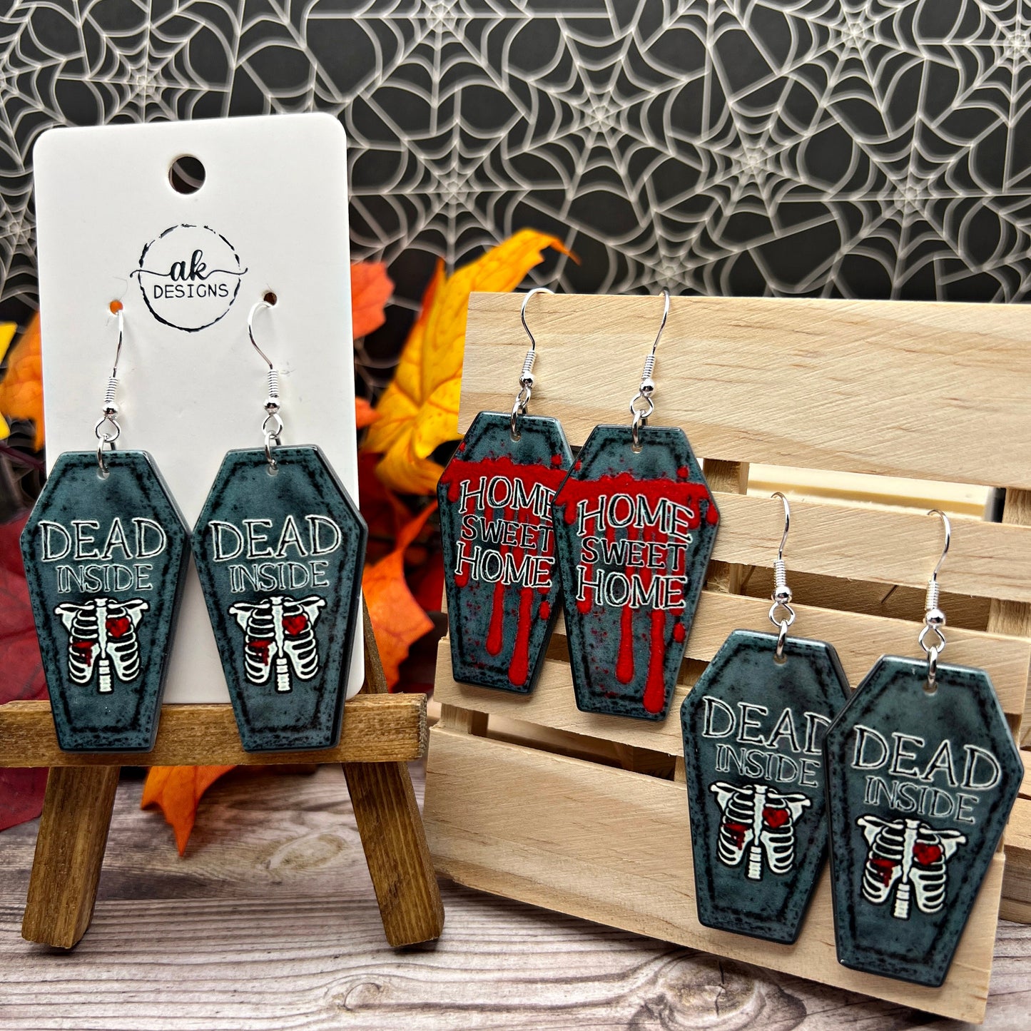 Coffin Shaped Acrylic Halloween Death Creepy Spooky Hypoallergenic  Earrings