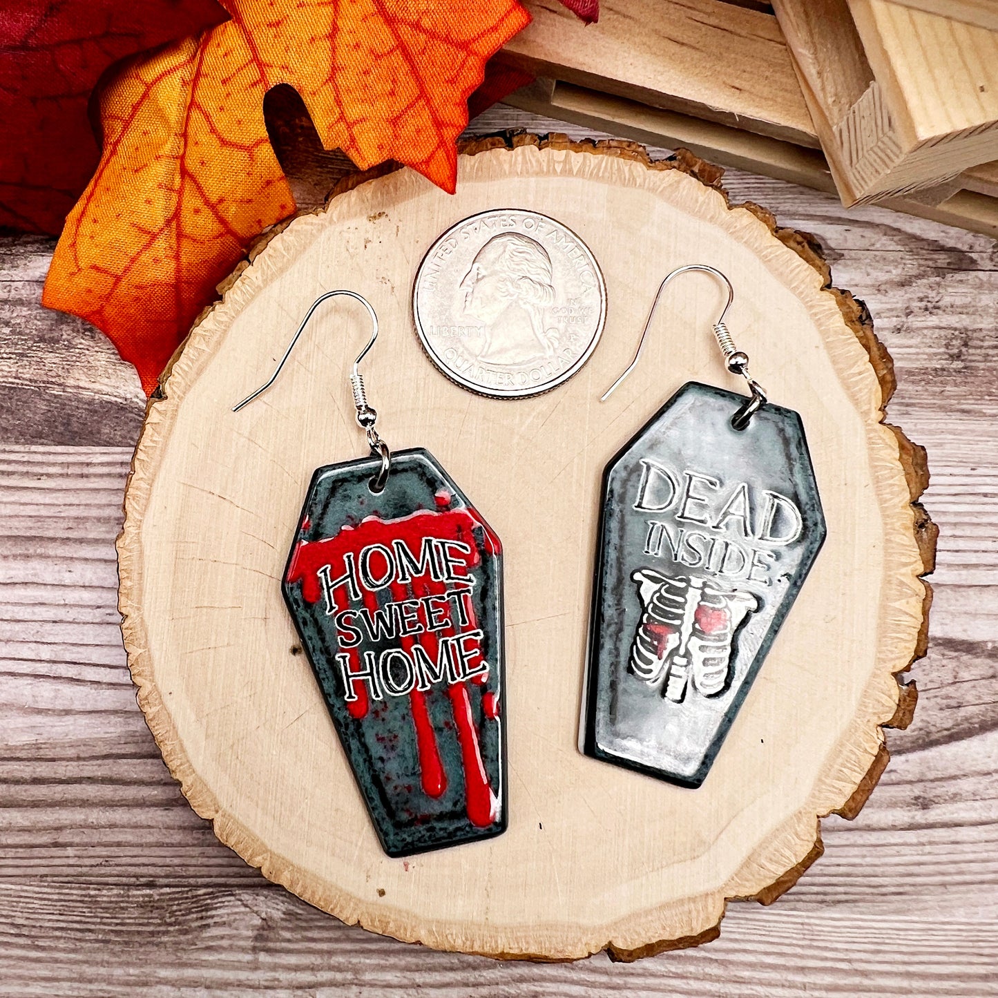 Coffin Shaped Acrylic Halloween Death Creepy Spooky Hypoallergenic  Earrings