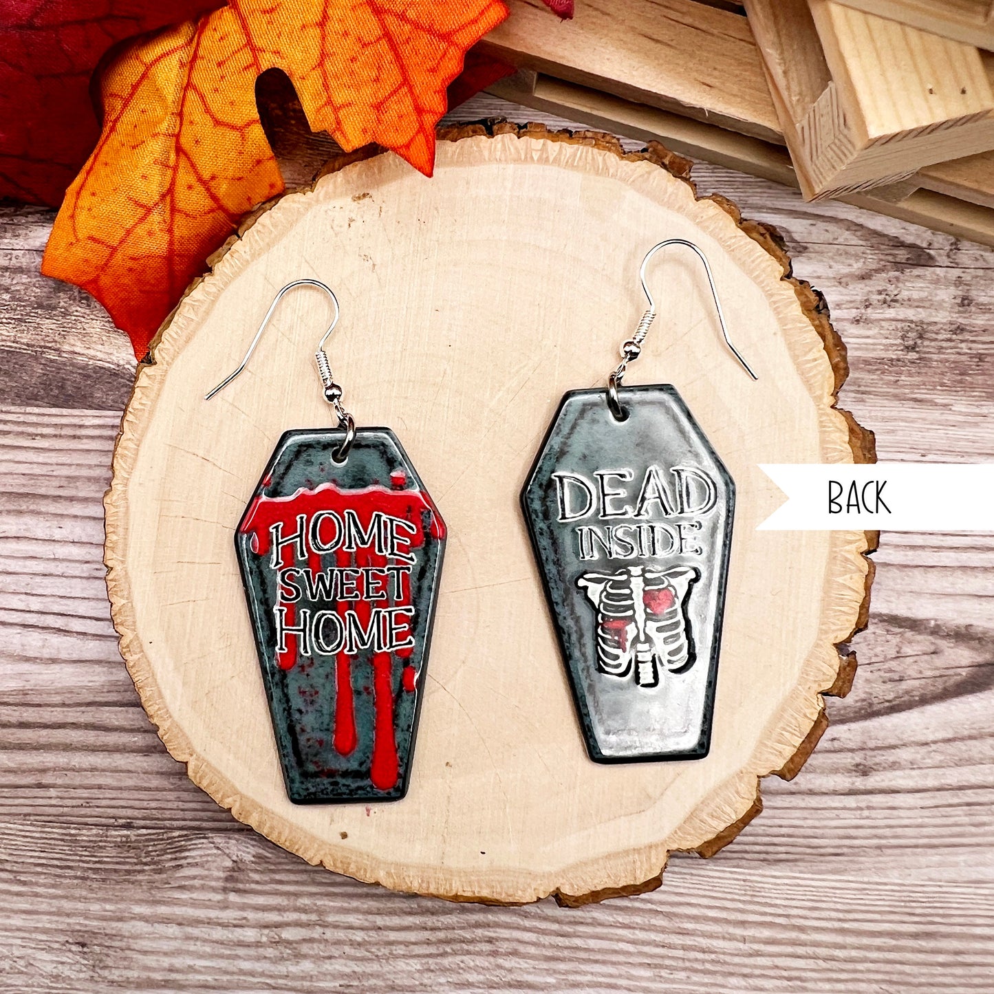 Coffin Shaped Acrylic Halloween Death Creepy Spooky Hypoallergenic  Earrings