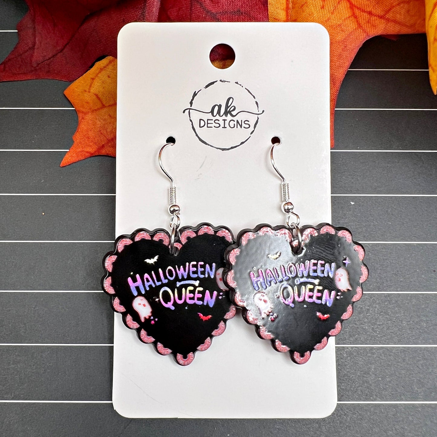 Spooky Gal Halloween Queen Heart Shaped Spooky Season, Silver/Silver-tone  Earrings, Hypoallergenic Gift