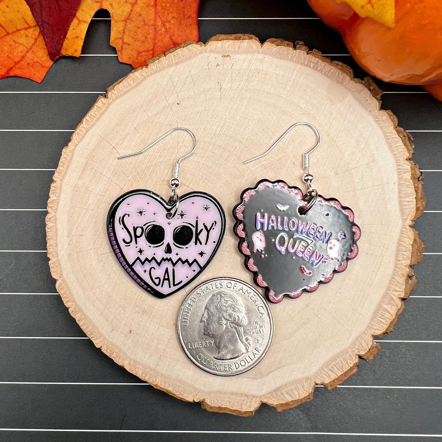 Spooky Gal Halloween Queen Heart Shaped Spooky Season, Silver/Silver-tone  Earrings, Hypoallergenic Gift
