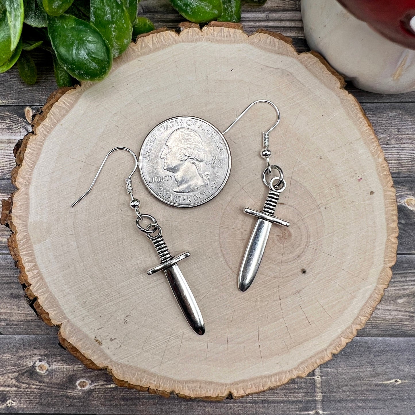 Sword / Dagger Weapon Fantasy Gamer Silver/Silver-tone  Earrings, Hypoallergenic Gift