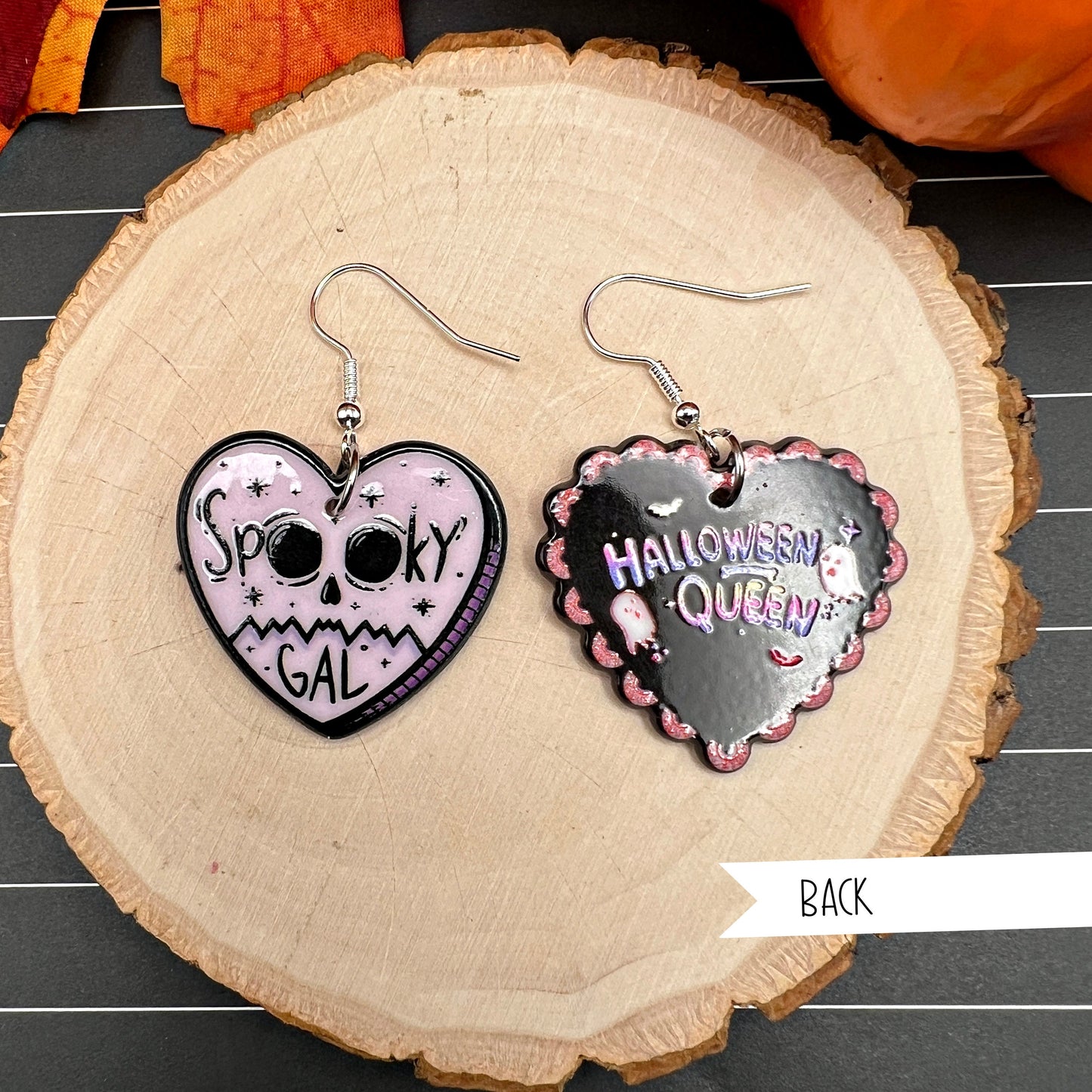 Spooky Gal Halloween Queen Heart Shaped Spooky Season, Silver/Silver-tone  Earrings, Hypoallergenic Gift