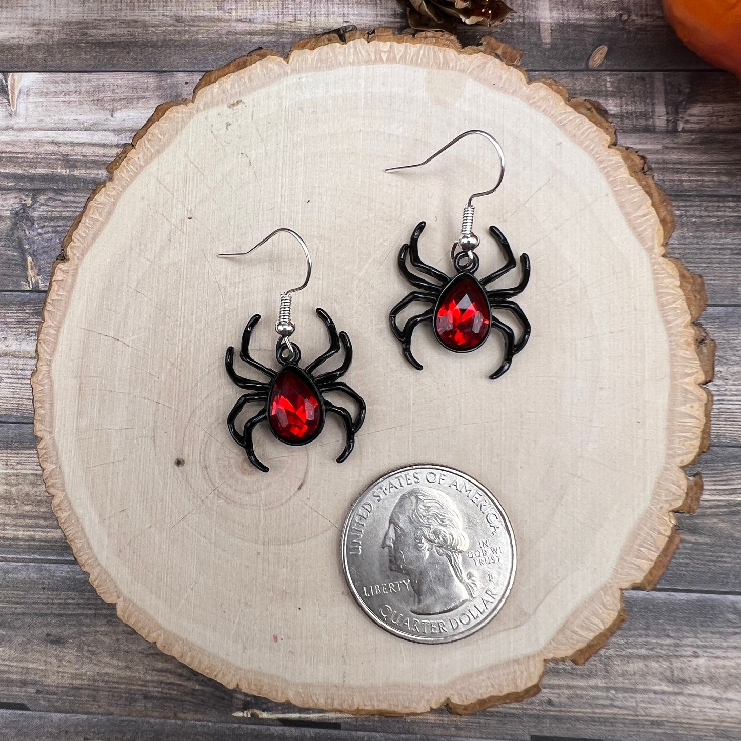 Red Black Spider Halloween Spooky Season, Silver/Silver-tone  Earrings, Hypoallergenic Gift