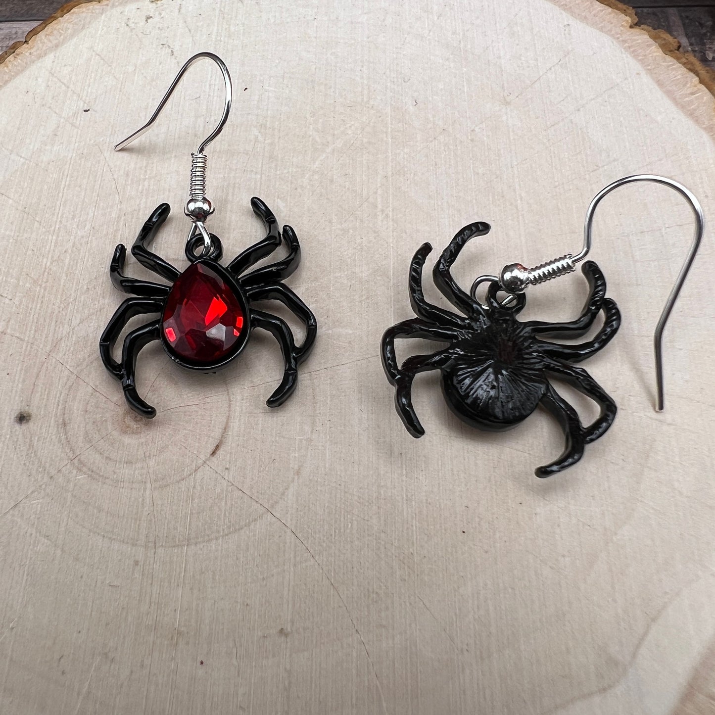 Red Black Spider Halloween Spooky Season, Silver/Silver-tone  Earrings, Hypoallergenic Gift