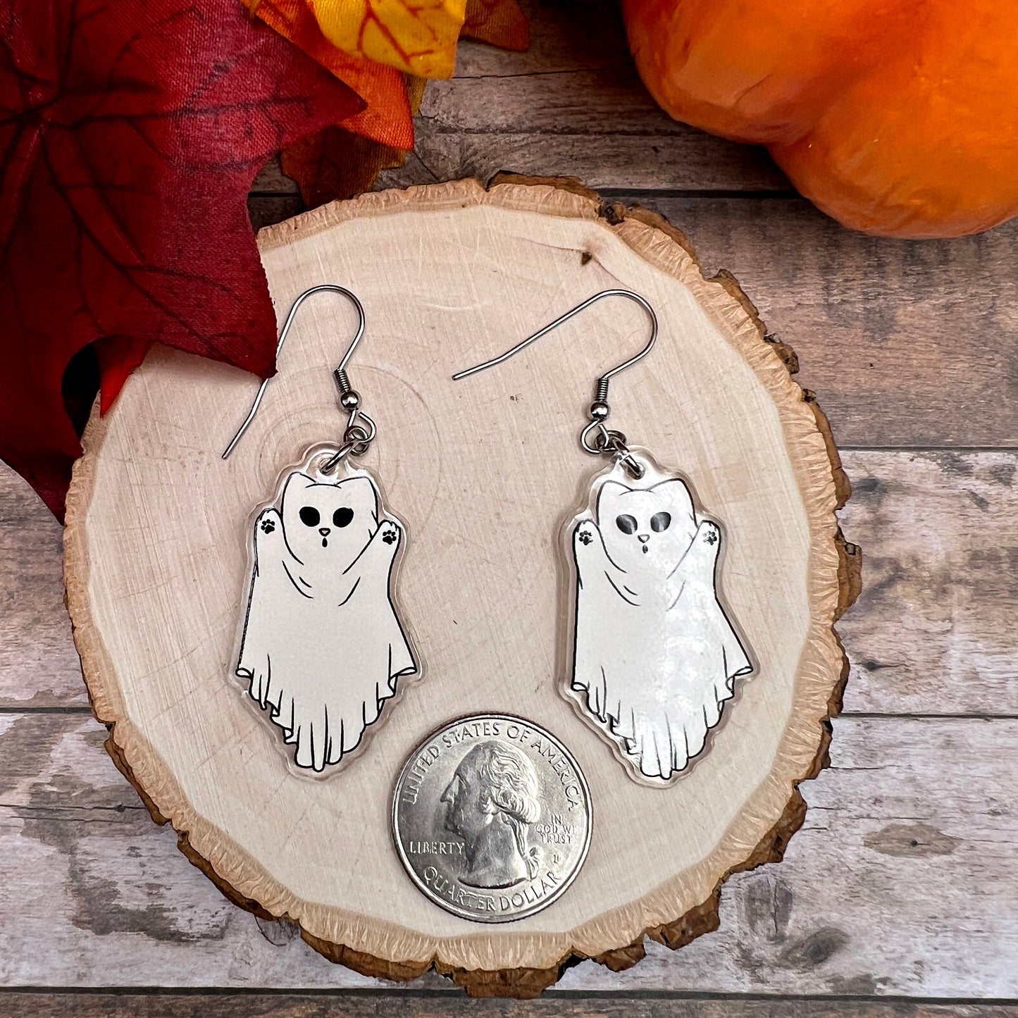 Ghost Kitty White Cat Costume Halloween Spooky, Hypoallergenic  Earrings