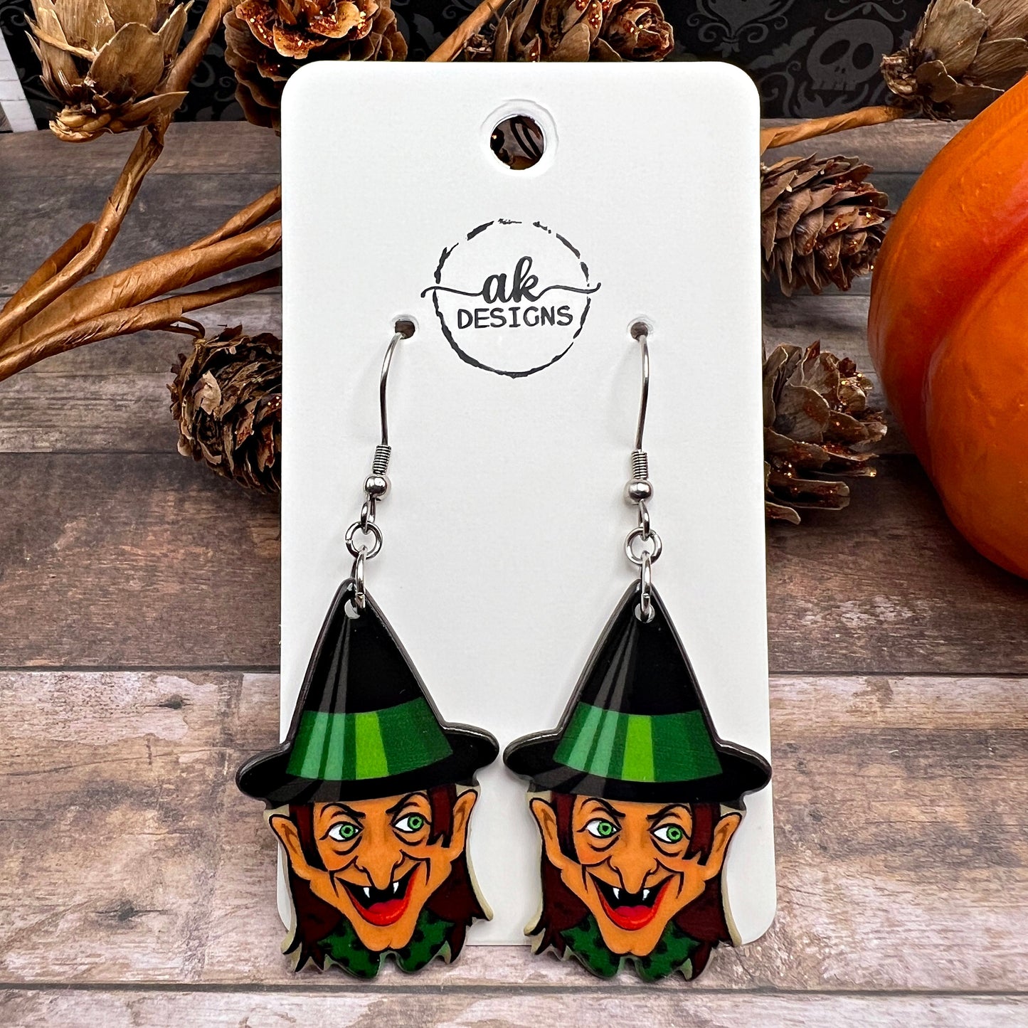 Vintage Retro Inspired Halloween Earrings, Witch Black Cat, Silver/Silver-tone  Earrings, Hypoallergenic Gift