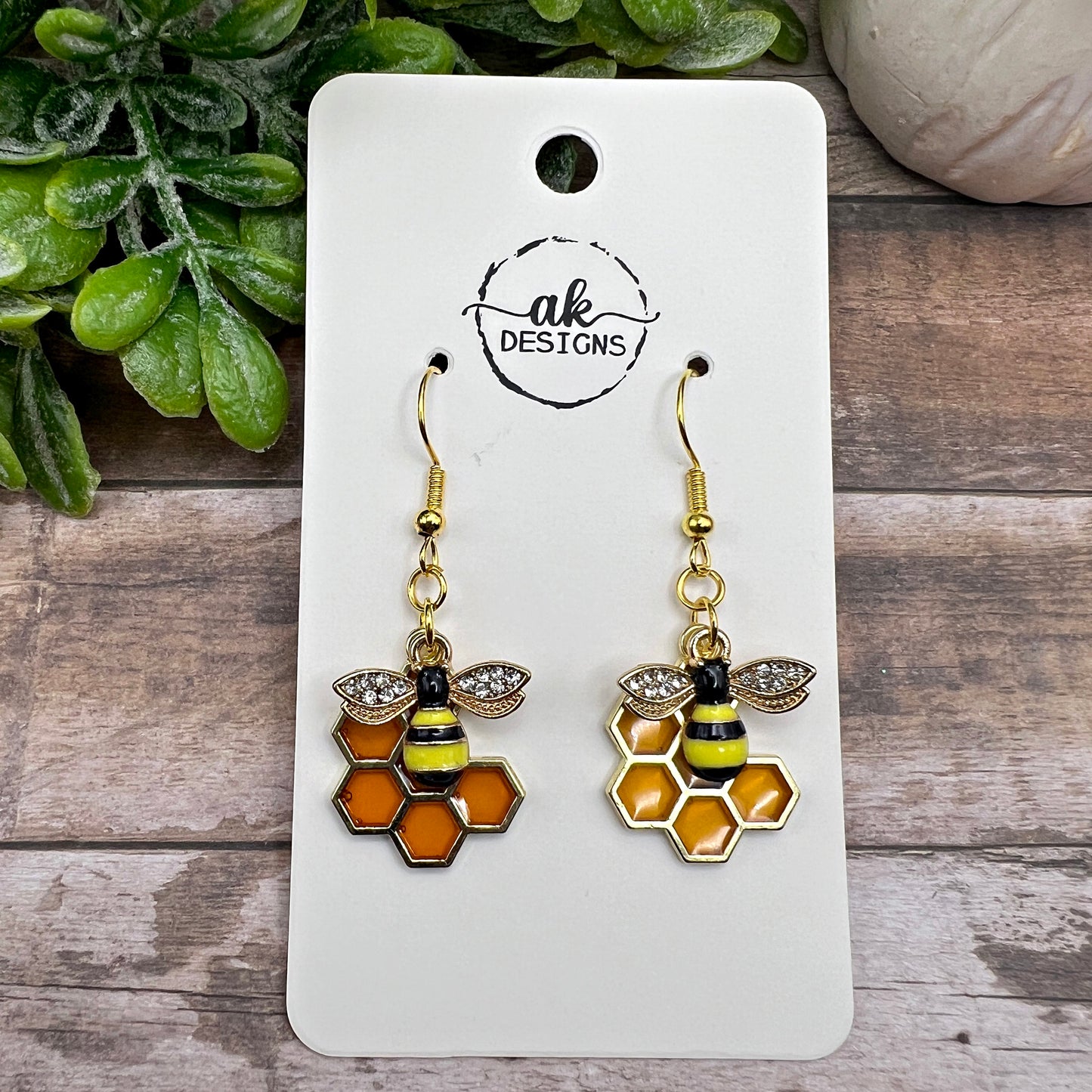 Lightweight Bee Honeycomb Honey  Earrings - Resin Enamel Animal Jewelry