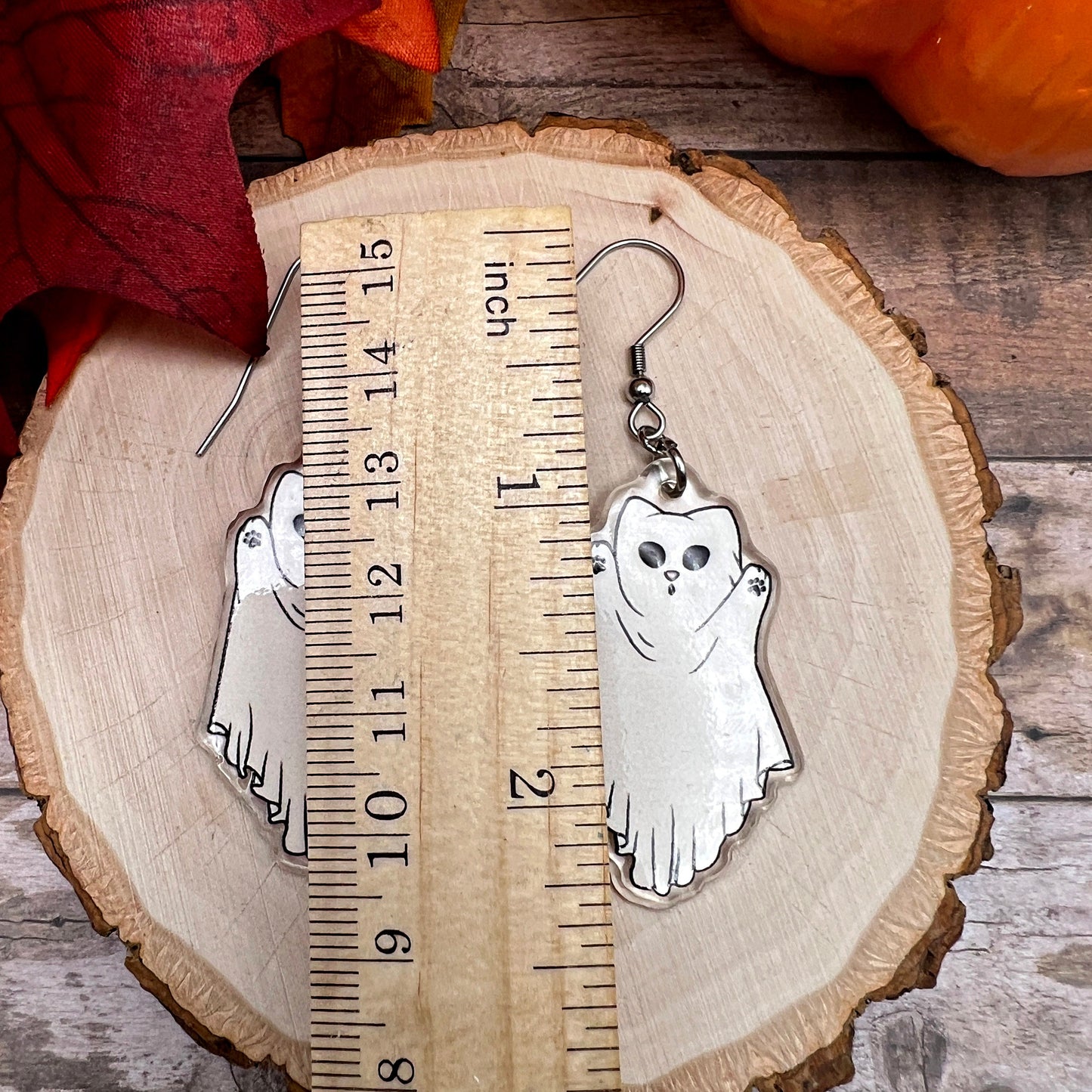 Ghost Kitty White Cat Costume Halloween Spooky, Hypoallergenic  Earrings