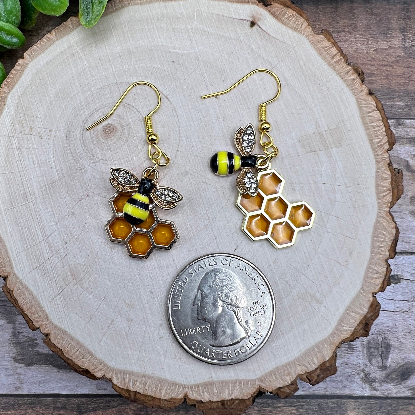Lightweight Bee Honeycomb Honey  Earrings - Resin Enamel Animal Jewelry