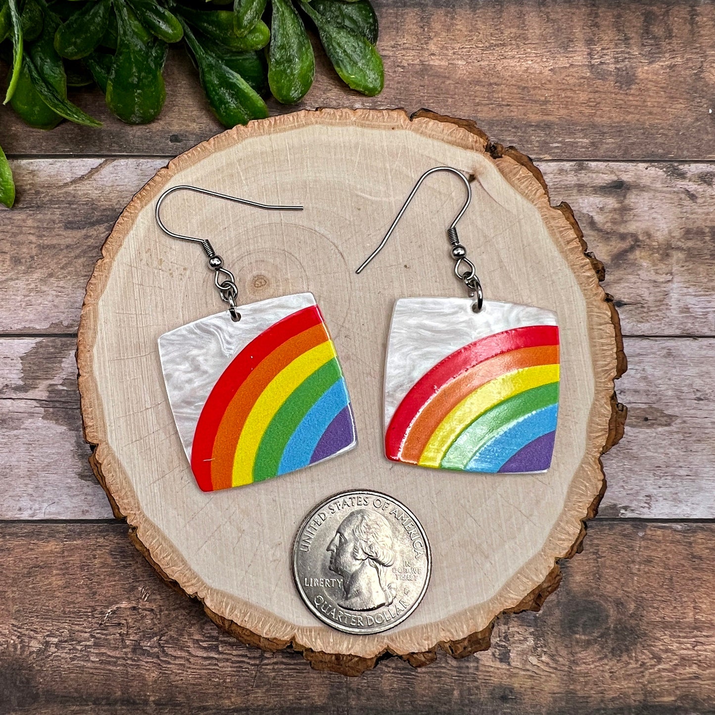 Pearl Acrylic Rainbow Pride, Stainless Steel  Earrings, Hypoallergenic Gift