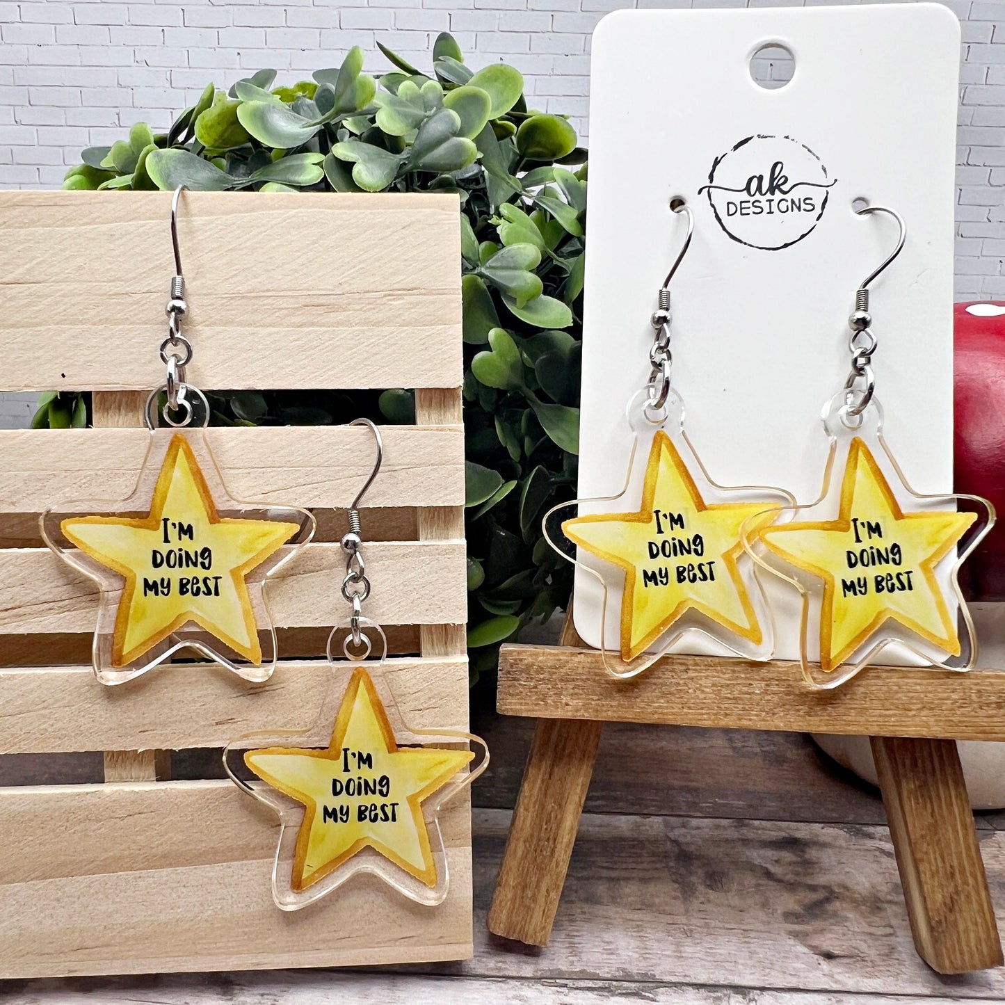 I'm Doing My Best Gold Star Acrylic Earrings Hypoallergenic Gift Watercolor Star Design Lightweight and Inspirational Quirky Earrings Stainless Steel Ear Wire