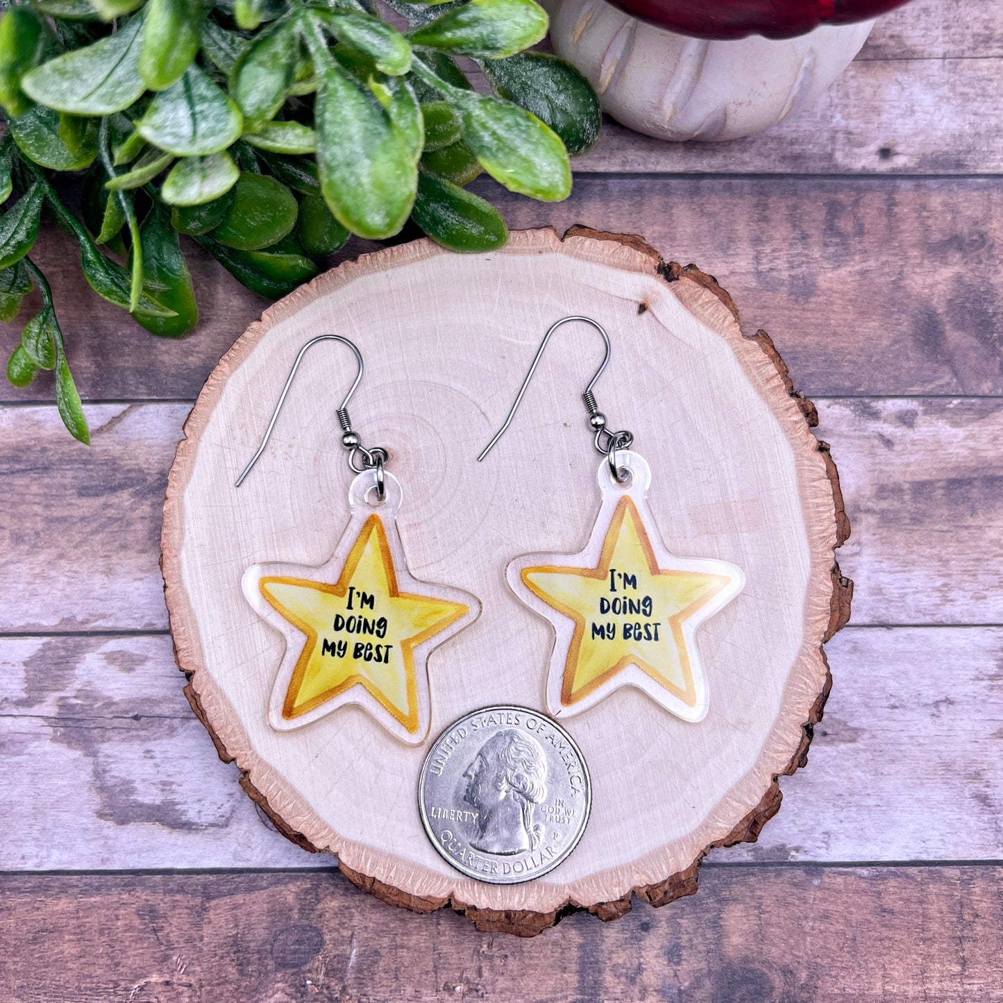 I'm Doing My Best Gold Star Acrylic Earrings Hypoallergenic Gift Watercolor Star Design Lightweight and Inspirational Quirky Earrings Stainless Steel Ear Wire
