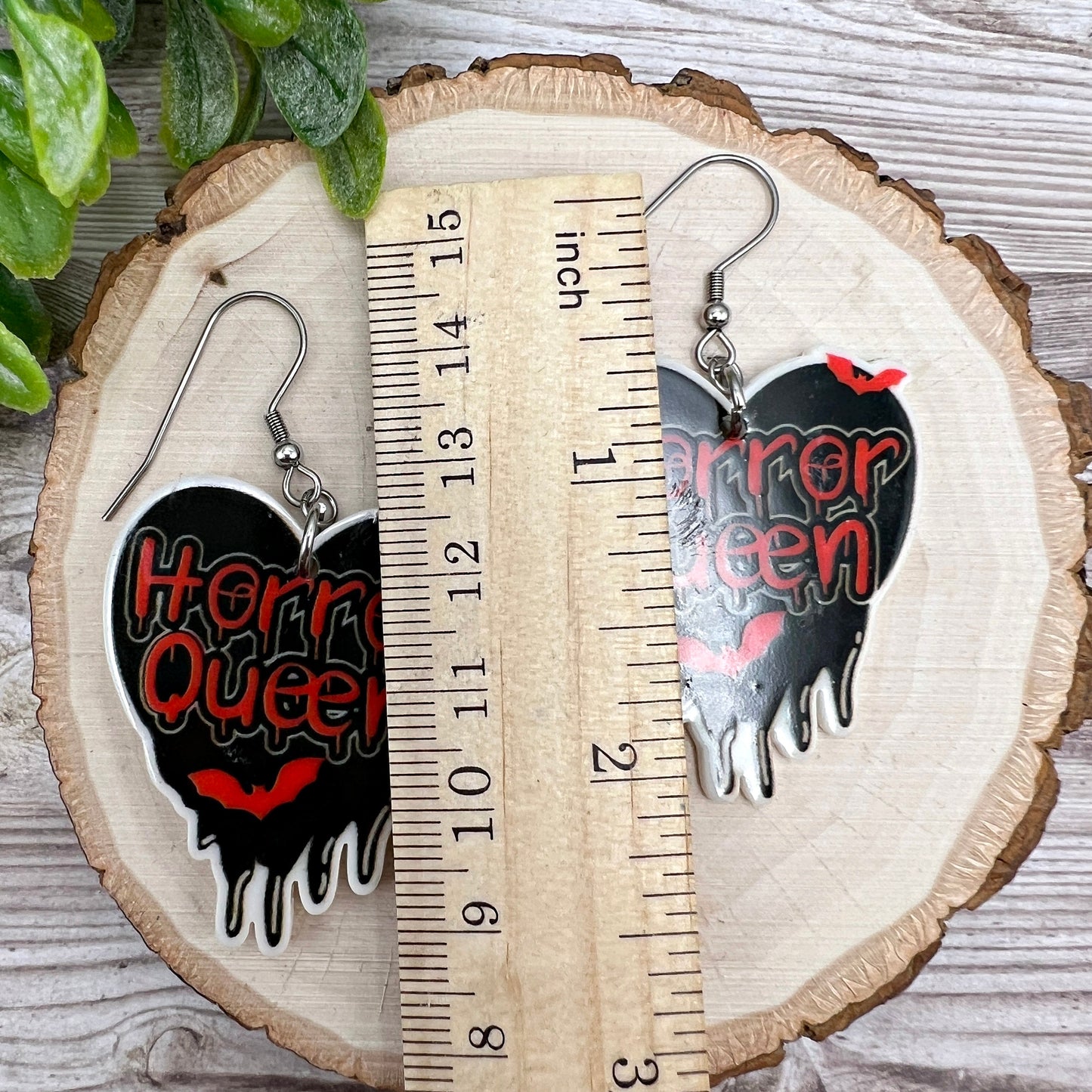 Horror Queen Acrylic Black Heart Bats Stainless Steel  Earrings, Hypoallergenic Gift