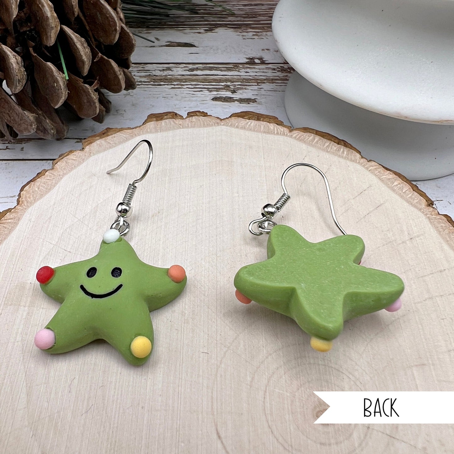 Christmas Star Smiling Kawaii Cartoon Resin Dangle Hypoallergenic Holiday Earrings