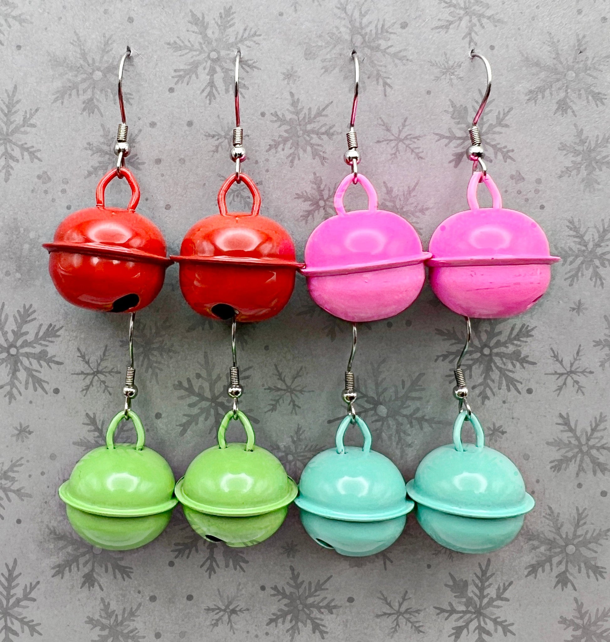 Large Brightly Colored Jingle Bells, Hypoallergenic Dangle Earrings, Holiday Gift