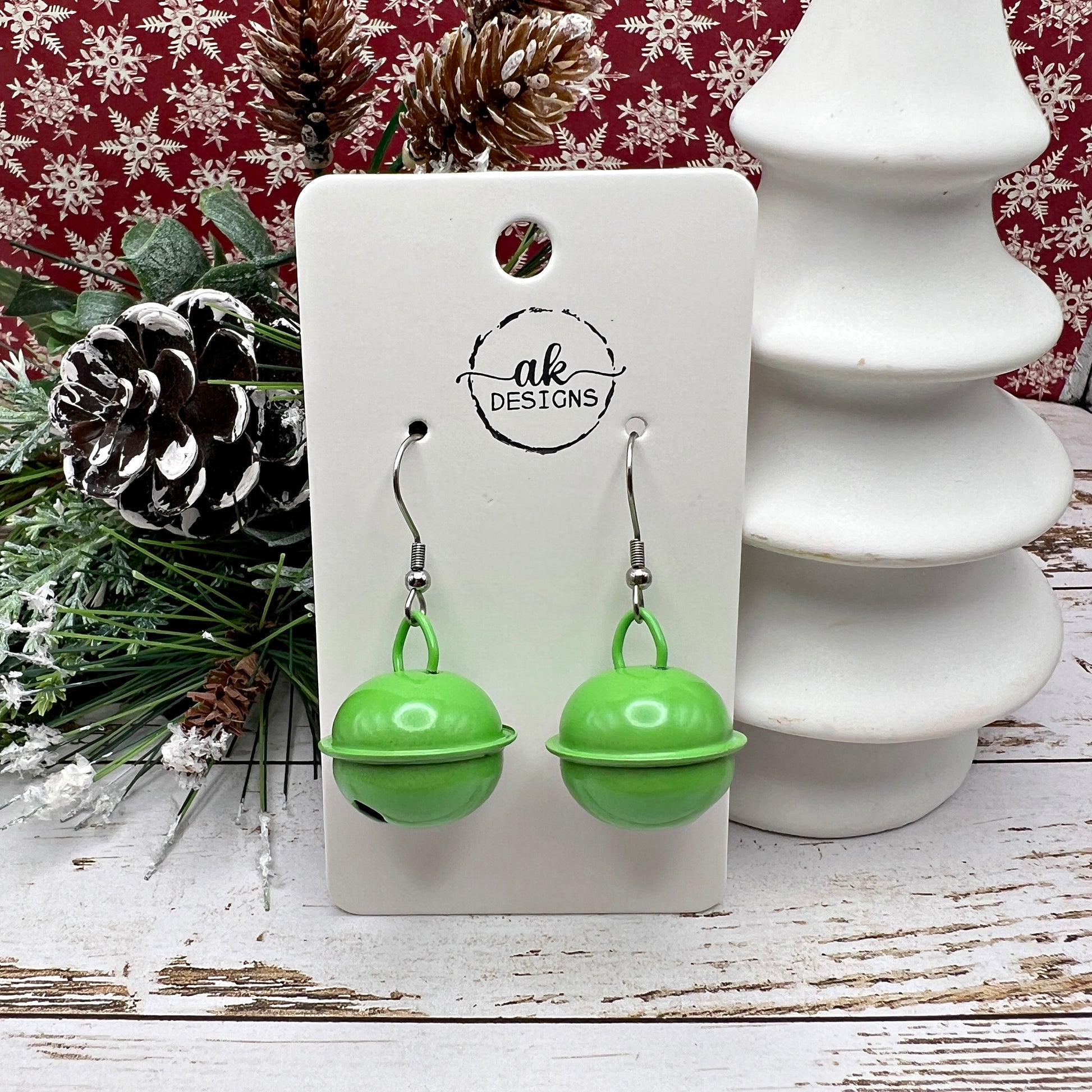 Large Brightly Colored Jingle Bells, Hypoallergenic Dangle Earrings, Holiday Gift