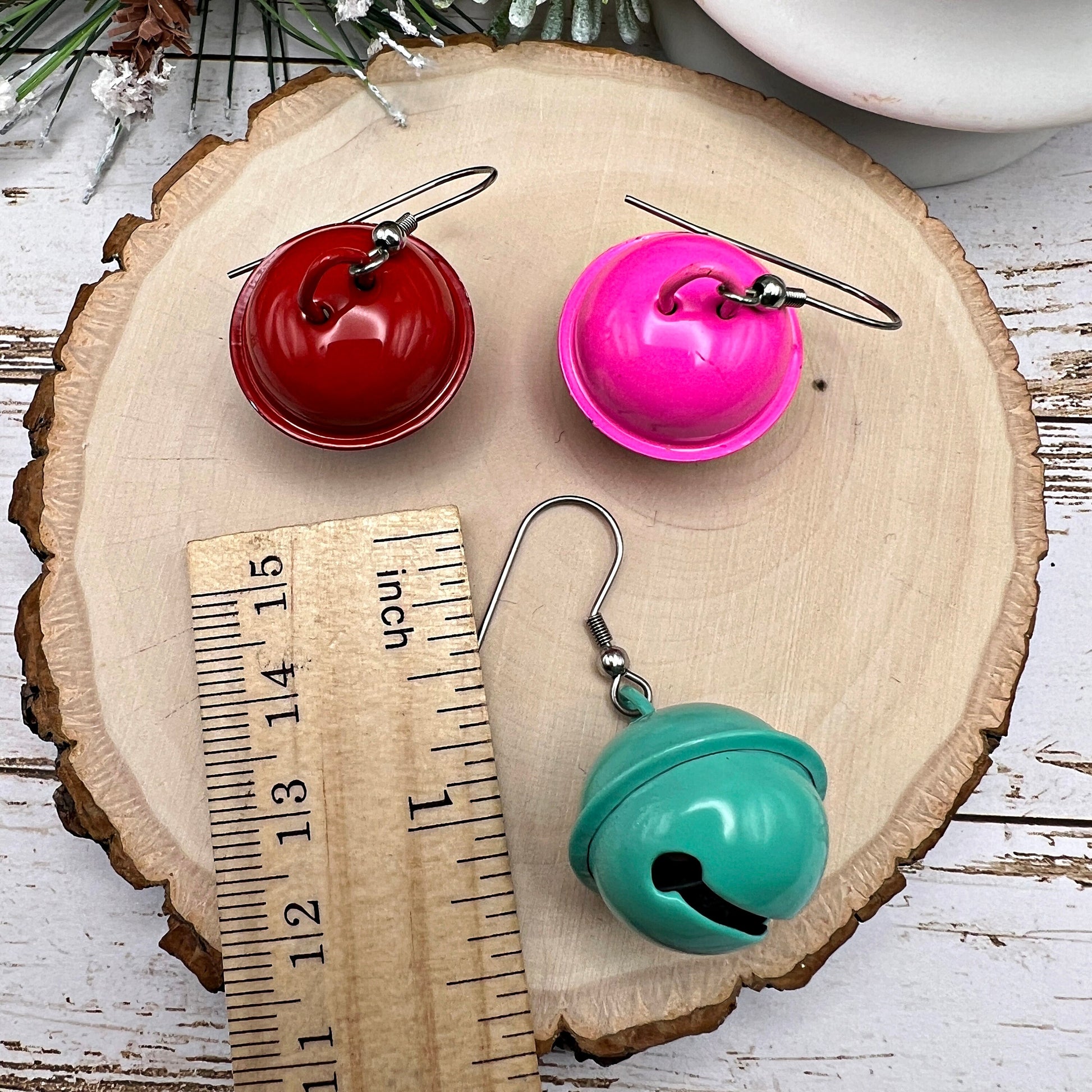 Large Brightly Colored Jingle Bells, Hypoallergenic Dangle Earrings, Holiday Gift