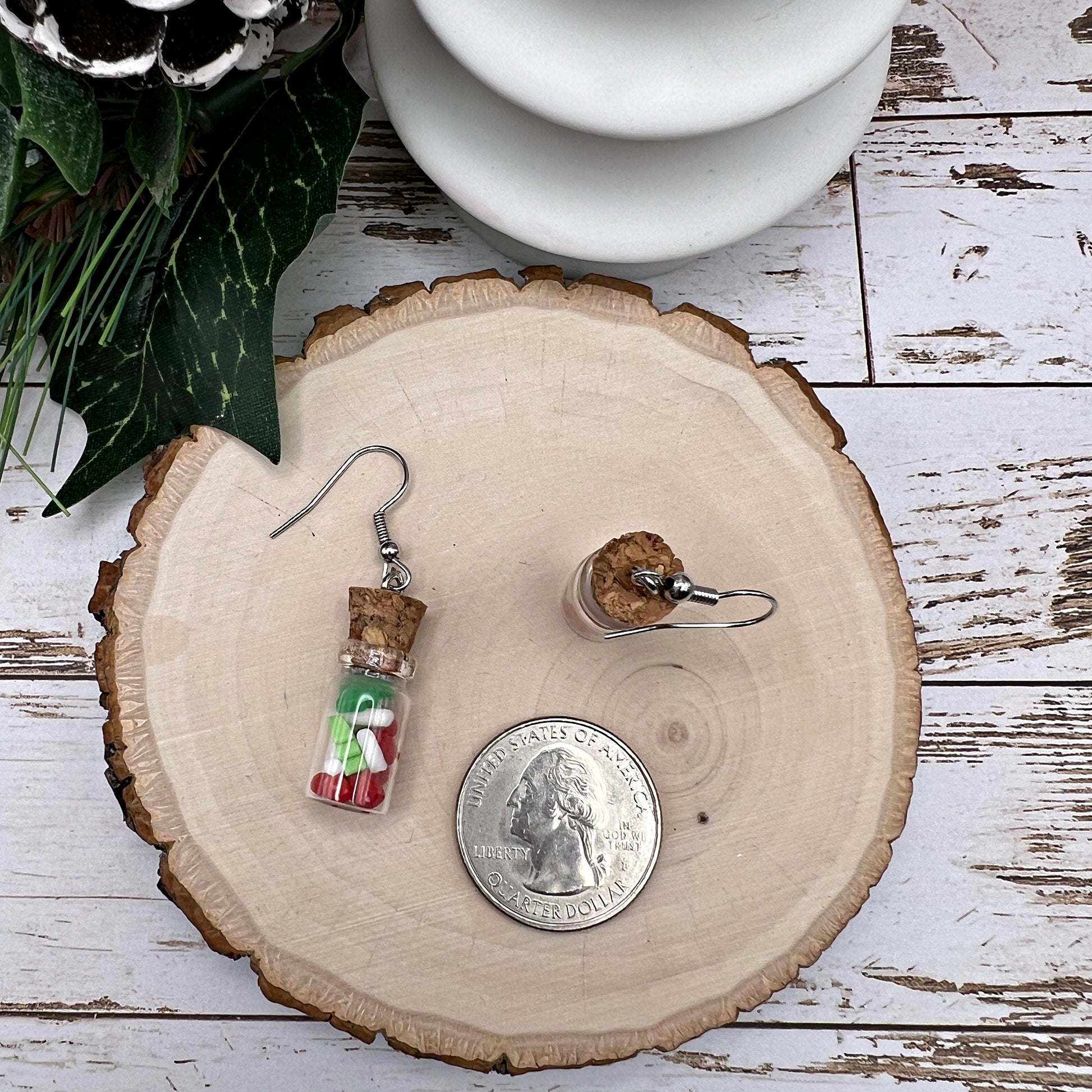 Christmas Sprinkle Jar Handmade Red White Green Hypoallergenic Dangle Holiday Earrings