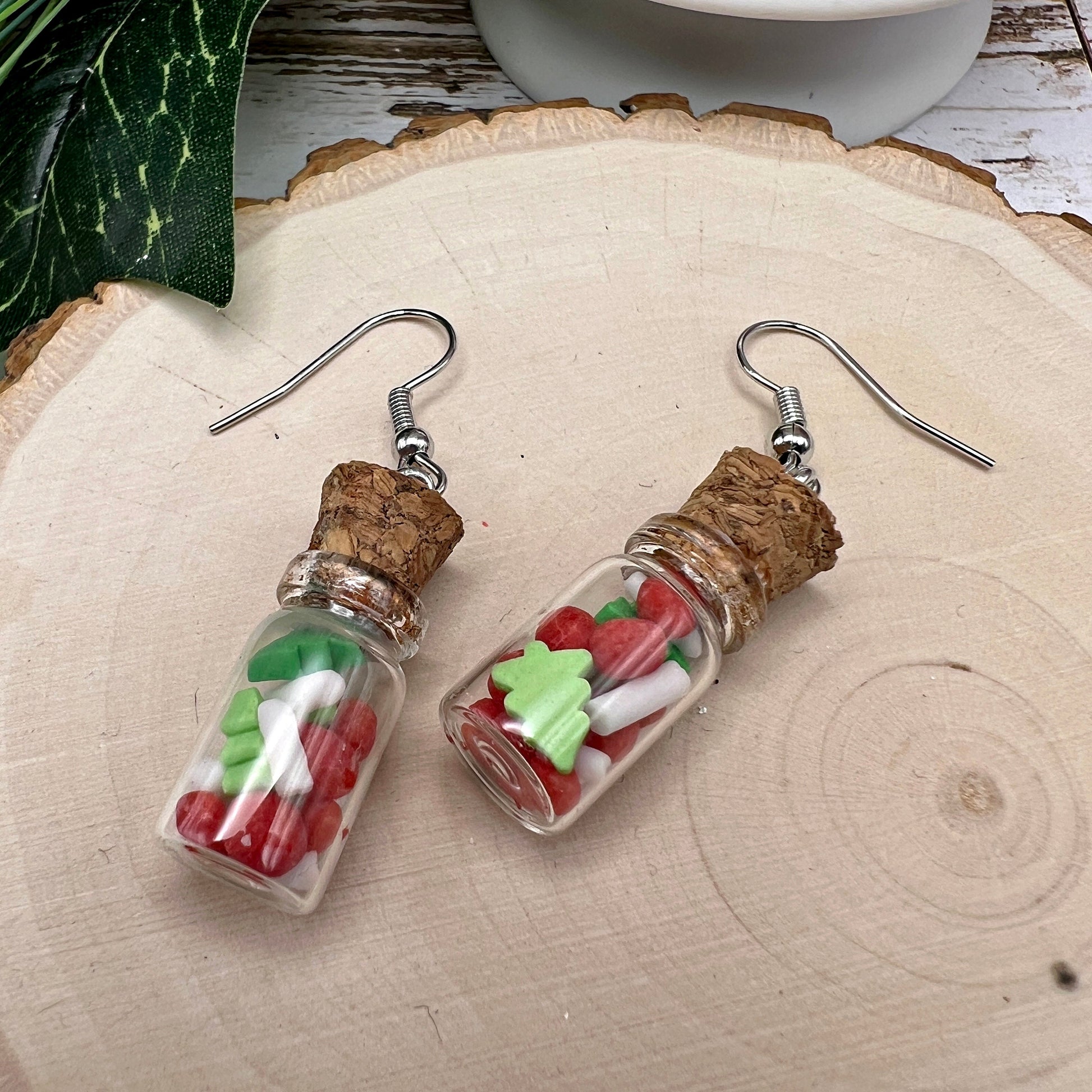 Christmas Sprinkle Jar Handmade Red White Green Hypoallergenic Dangle Holiday Earrings