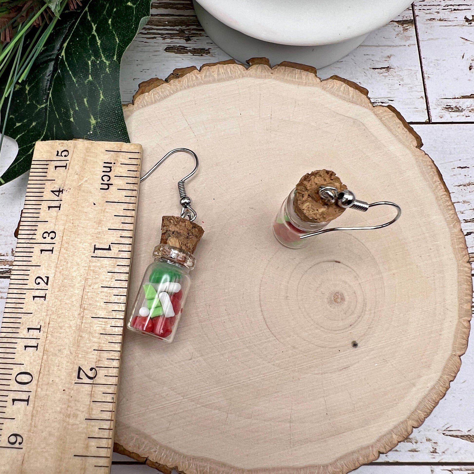 Christmas Sprinkle Jar Handmade Red White Green Hypoallergenic Dangle Holiday Earrings