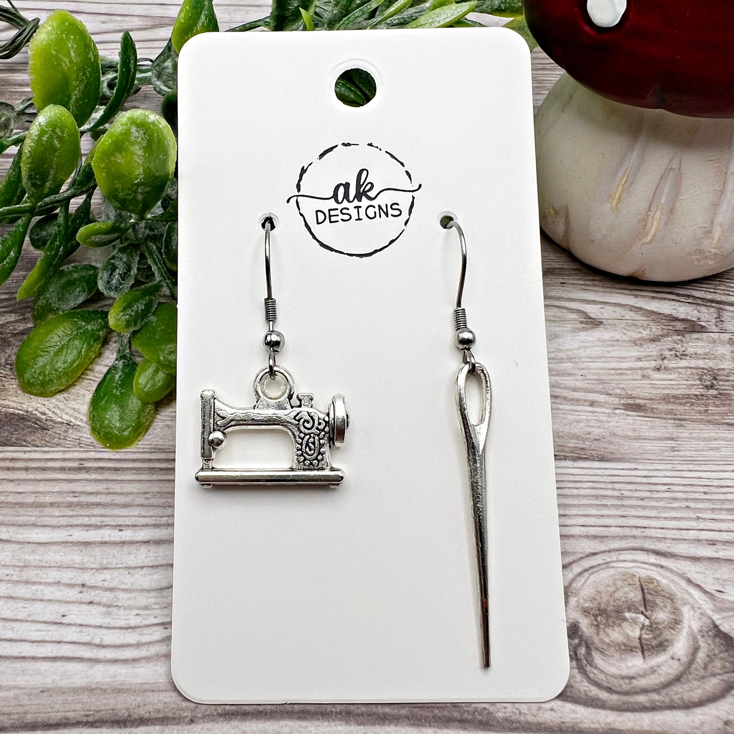 Mismatched Sewing Machine / Needle, Stainless Steel  Earrings, Hypoallergenic Gift