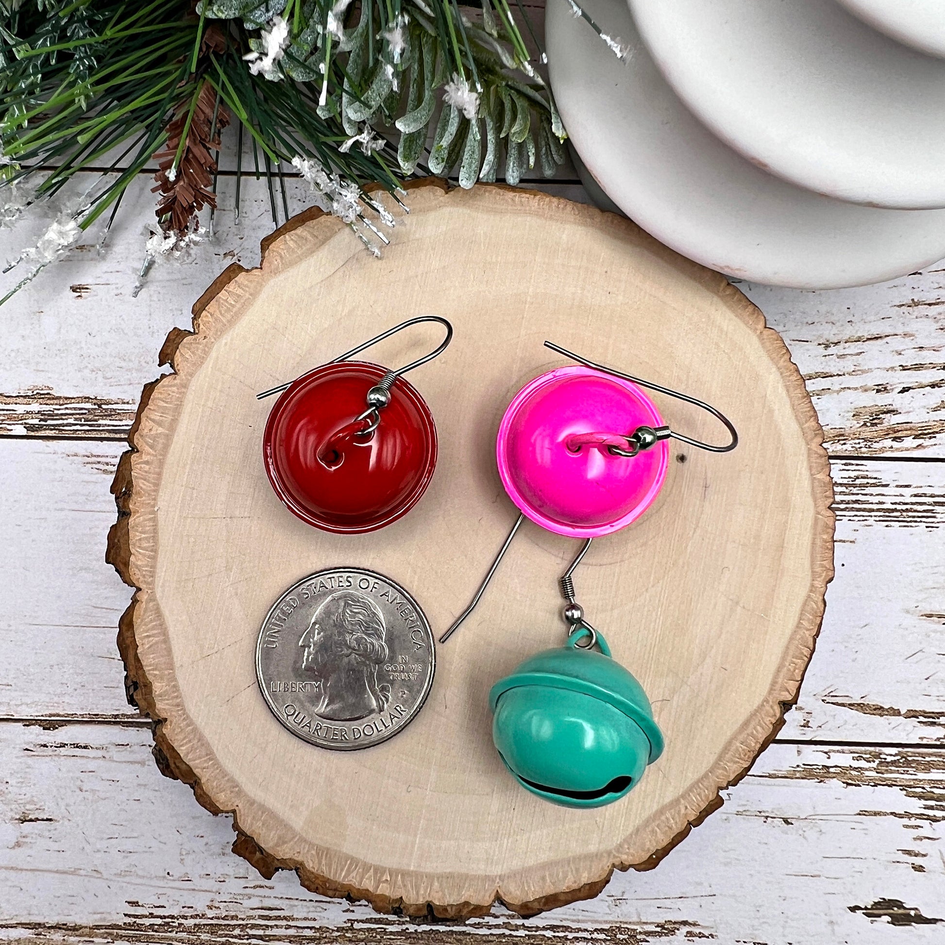 Large Brightly Colored Jingle Bells, Hypoallergenic Dangle Earrings, Holiday Gift