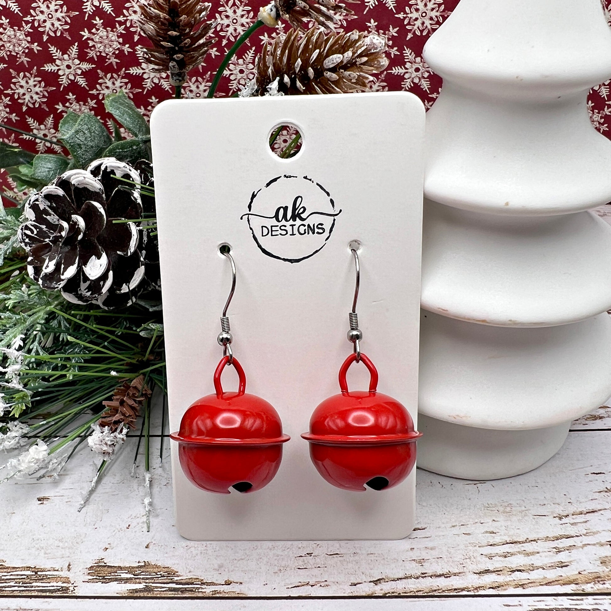 Large Brightly Colored Jingle Bells, Hypoallergenic Dangle Earrings, Holiday Gift